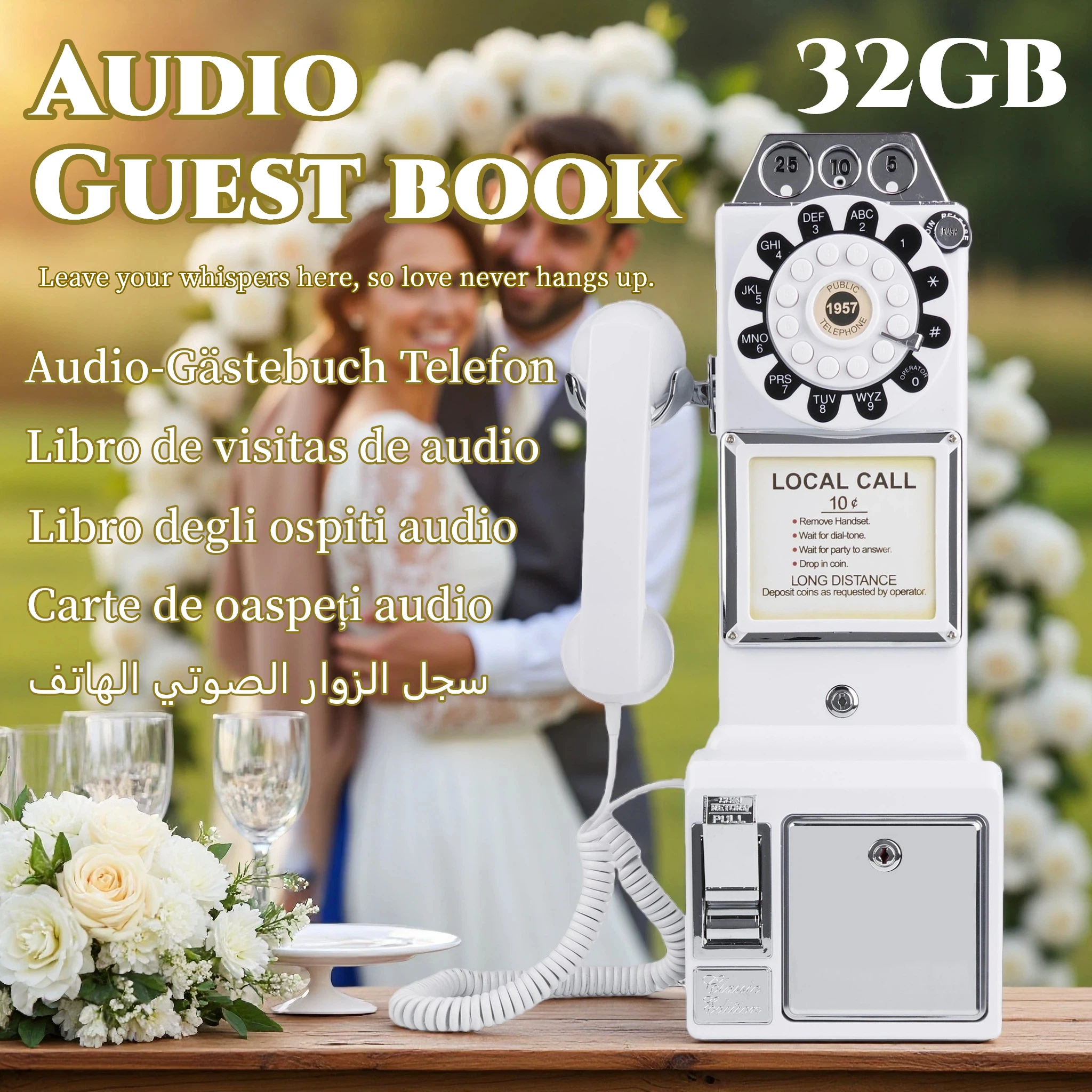Retro Audio Wedding Guest Message Phone Blessing Recording Party Audio Message Board Wall-Mounted Voice Mailbox Telephone