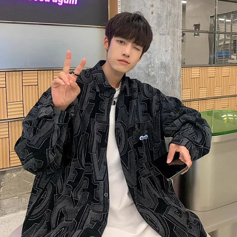 

Spring Autumn Large Size 300 Pou Corduroy Long Sve Men's irt Loose Casual Faion Top Hong Kong Sle Leisure irt