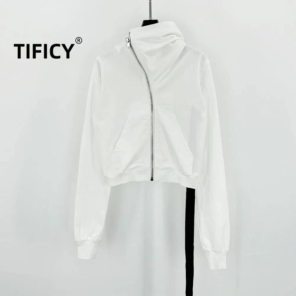 Dark RO Style 100% Cotton Spring Autumn Women's New Thread Splicing Slim Fit Zipper Stand Up Collar Cardigan Hoodies Sweatshirt