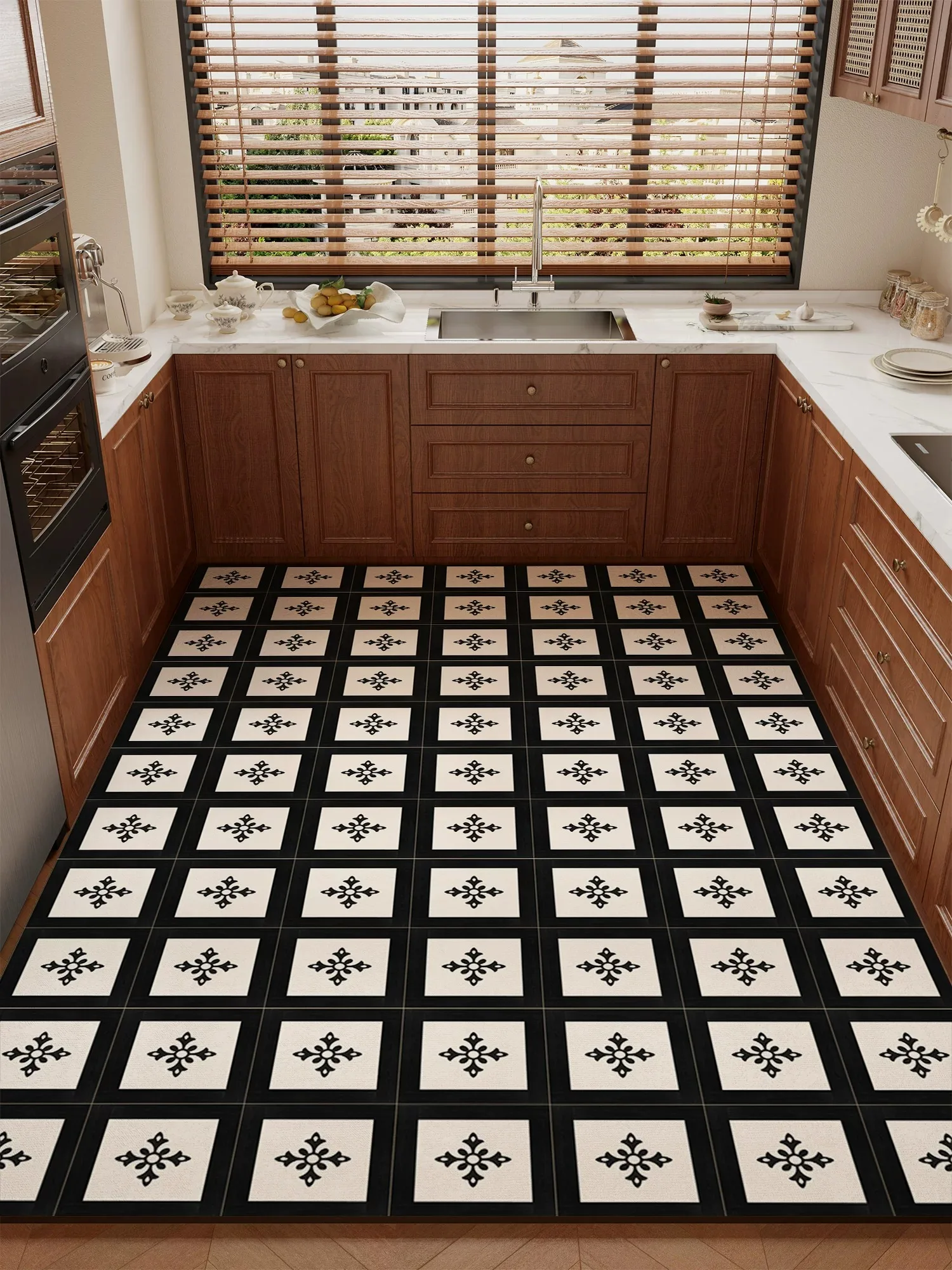 Non-slip Kitchen Carpet Geometric Pattern Home Decoration Rugs Scrubable Pvc Floor Mats Oil-proof Waterproof Dirty Resistant Rug