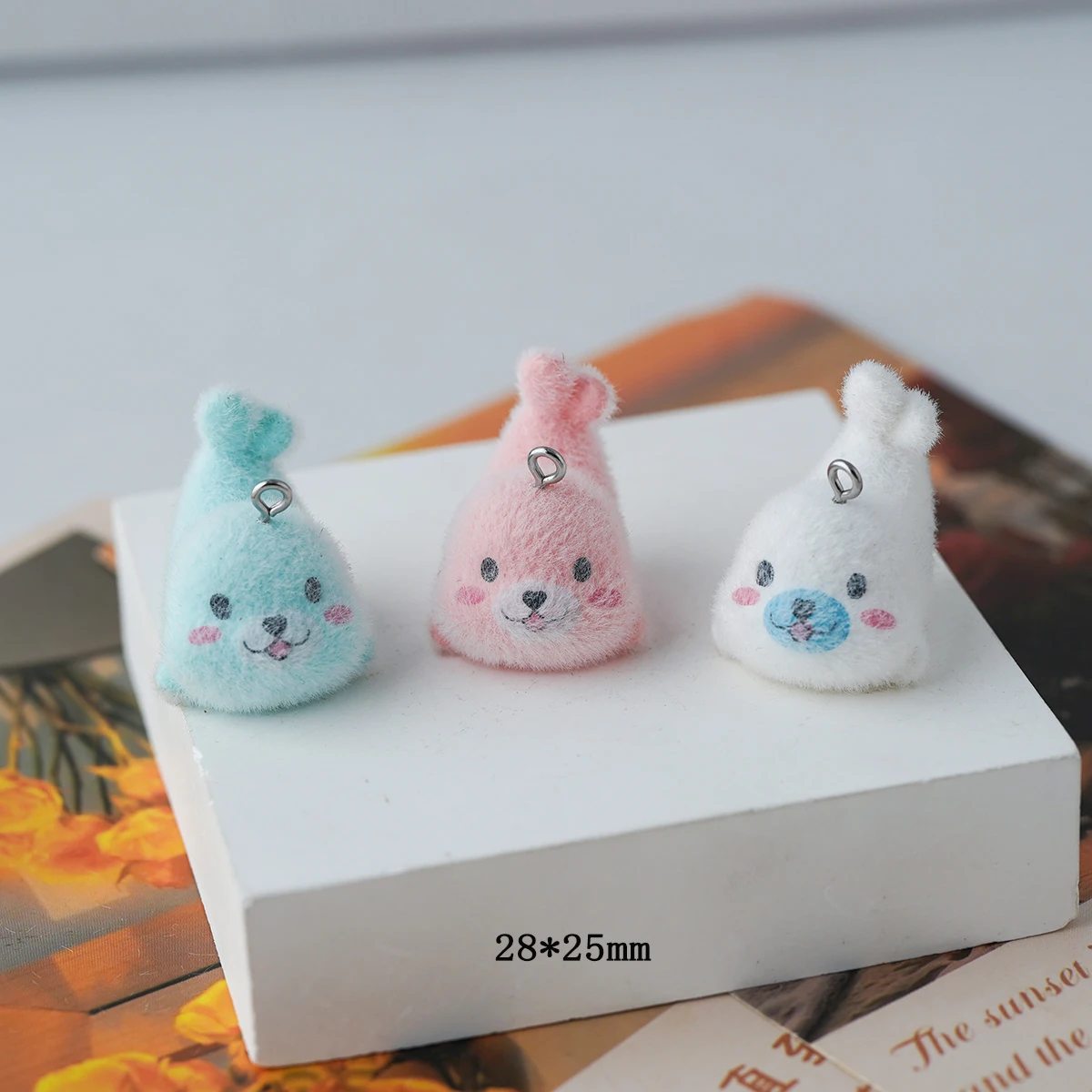 15pcs Flocked resin Cartoon Doll pendant Plush marine animals Seal Charms for Earrings keychains DIYJewelry making