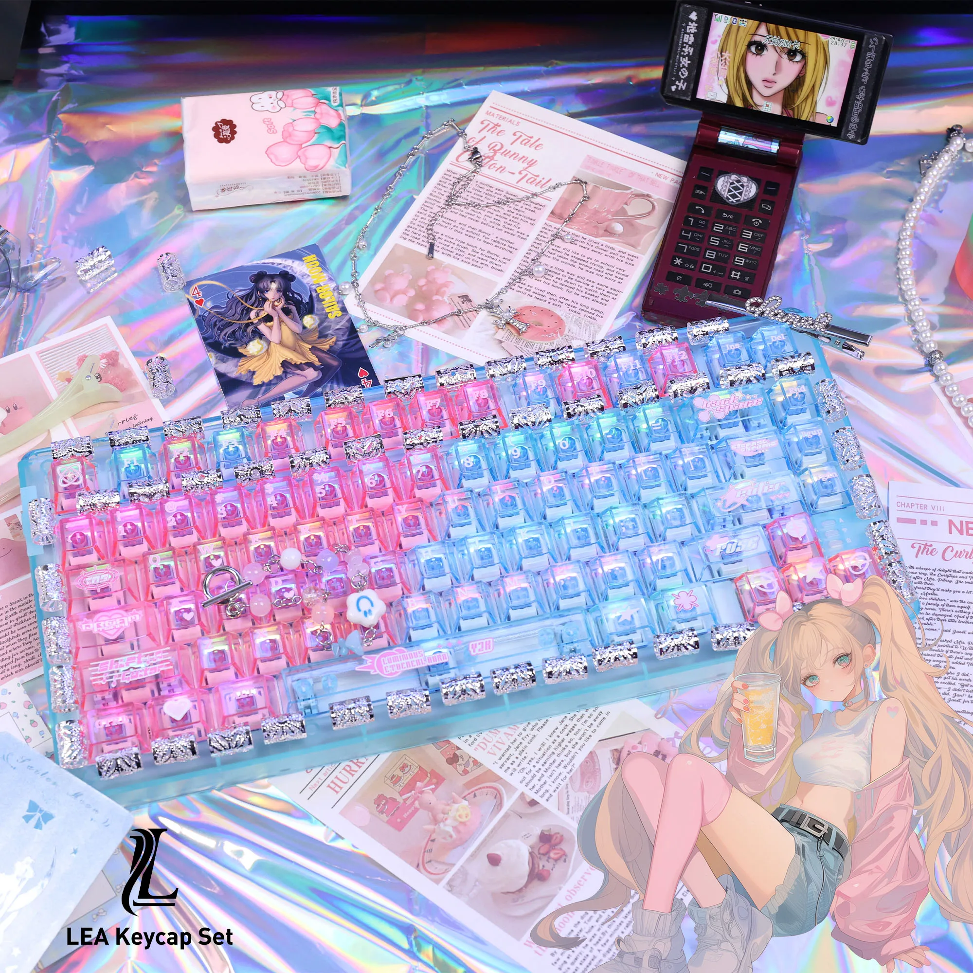 

Translucent Keycap Y2K Millennium Style Cherry Pbt Five-Sided Thermal Sublimation Pc Customized Wooting Contrasting Color Keycap