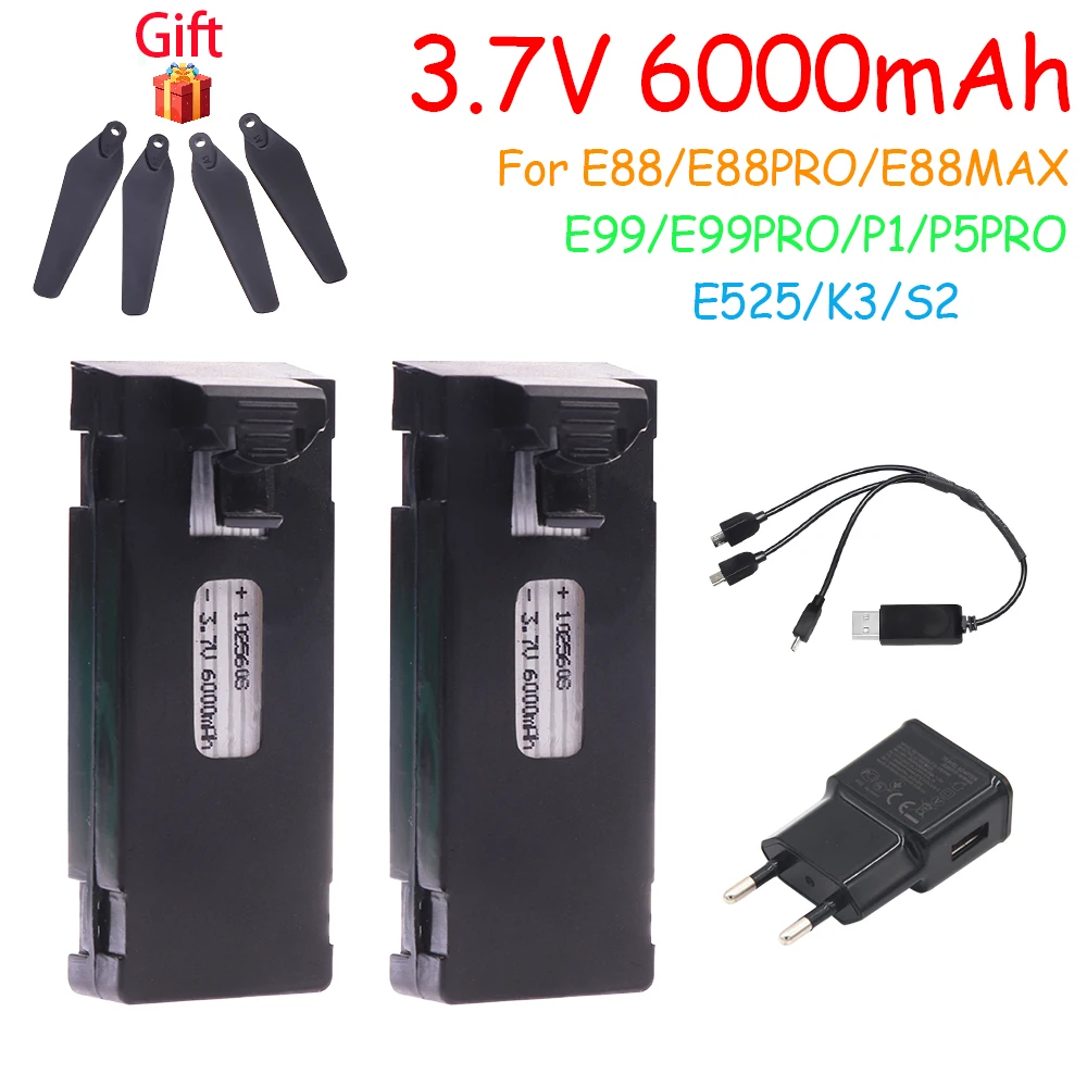 3.7V 6000Mah RC Drone Battery Accessory For E88 E88PRO Ls-E525 E525PRO P1 K3 S2 Charger Mini Uav Drone Battery Special  Rc Parts