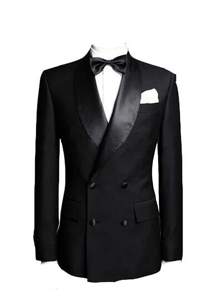 2 Pieces Black/Gray Men\'s Formal Jacket & Pants Slim Fit Double Breasted Suits Business Wedding Tuxedos for Men Casual Clothing