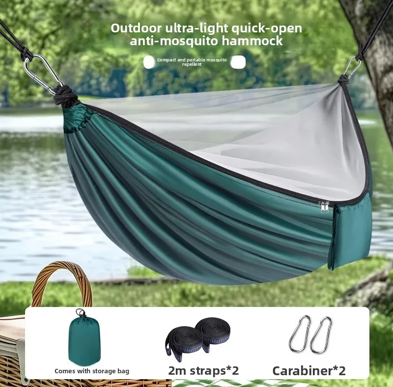 Thick Tear Resistant Parachute Fabric Hammock With Mosquito Net Two Tone Outdoor Camping Swing For Outdoor Relax