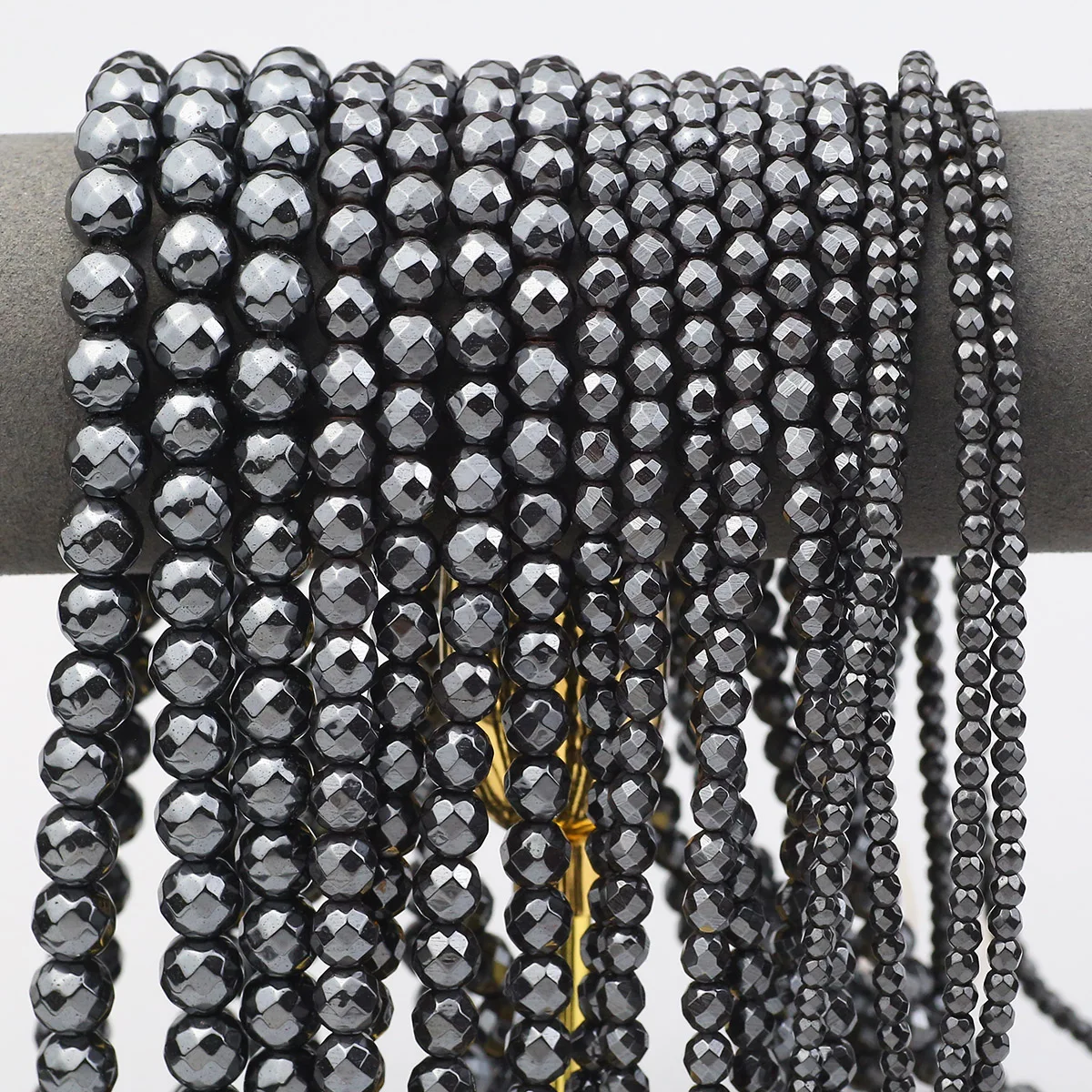 Natural Black Hematite Diamond Cut Round Loose Beads 2/3/4/6/8/10mm For Jewelry Making DIY Bracelet Pendant Earrings Accessories