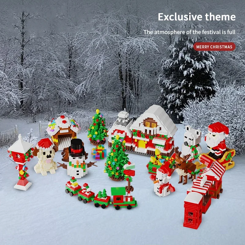 

3555PCS Christmas Theme Building Blocks Set Santa Claus Snowman Snow House Elk Christmas Tree Bricks Toys Gift For Children