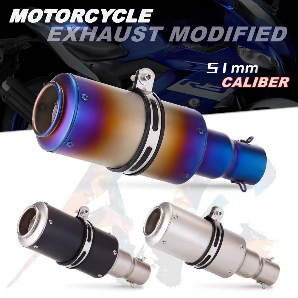 Universal 51mm Motorcycle SC Exhaust Inox Muffler Stainless Steel Exhaust For Z900 Z650 Z400 R1 R3 R6 R25 MT07 MT09 RS100 GY6