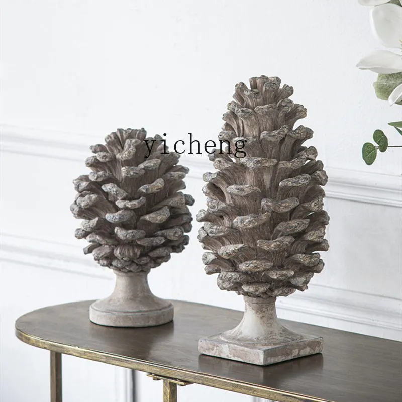 

ZYA retro big pine cone desktop ornament resin book file living room study entrance decoration handicrafts