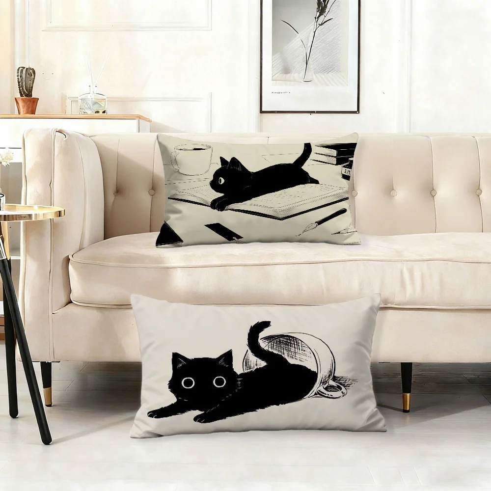 Cute Cat Black Fun Art Pillow Case Sofa Living Room Bedroom Headboard Backrest Cushion Nap Time