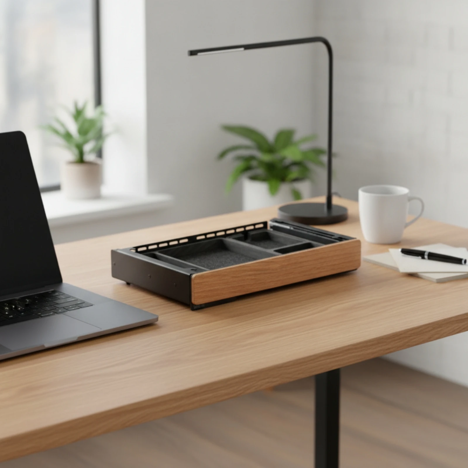 Under-Desk Drawer Wood-Grain Under Desk Drawer Organizer Slim Compact for Home Office, Study