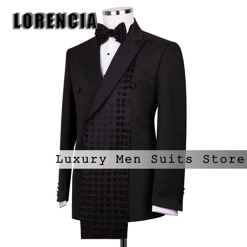 

Simple Rhinestone Suits for Men Double Breasted 2 Piece Wedding Party Tuxedos Outfits Customized Blazer Pants roupas masculinas