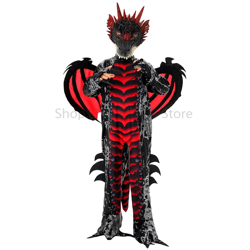 

Dargon Knight Jumpsuit for Children Halloween Costume With Dargon Wings Tail Mask Set Girls Dragon Dress Up