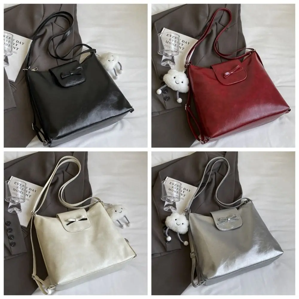 Eenvoudige Balletcore Strik Schoudertas Grote Capaciteit Koreaanse Stijl Strik Rugzak Zilver Y 2K Pu Lederen Crossbody Tas Dames