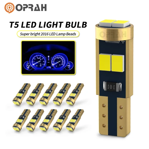 Imagen 1 del producto Oprah 10 Uds T5 bombilla LED W3W W1.2W Led Canbus luces interiores de coche tablero lámpara de calentamiento indicador cuña lámpara de instrumento automático 12V