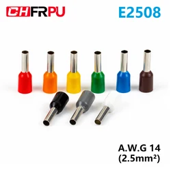 100pcs E2508 Insulated Ferrules Terminal Block Cord End Wire Connector Electrical Crimp Terminator Wire For 2.5mm2, 14 AWG