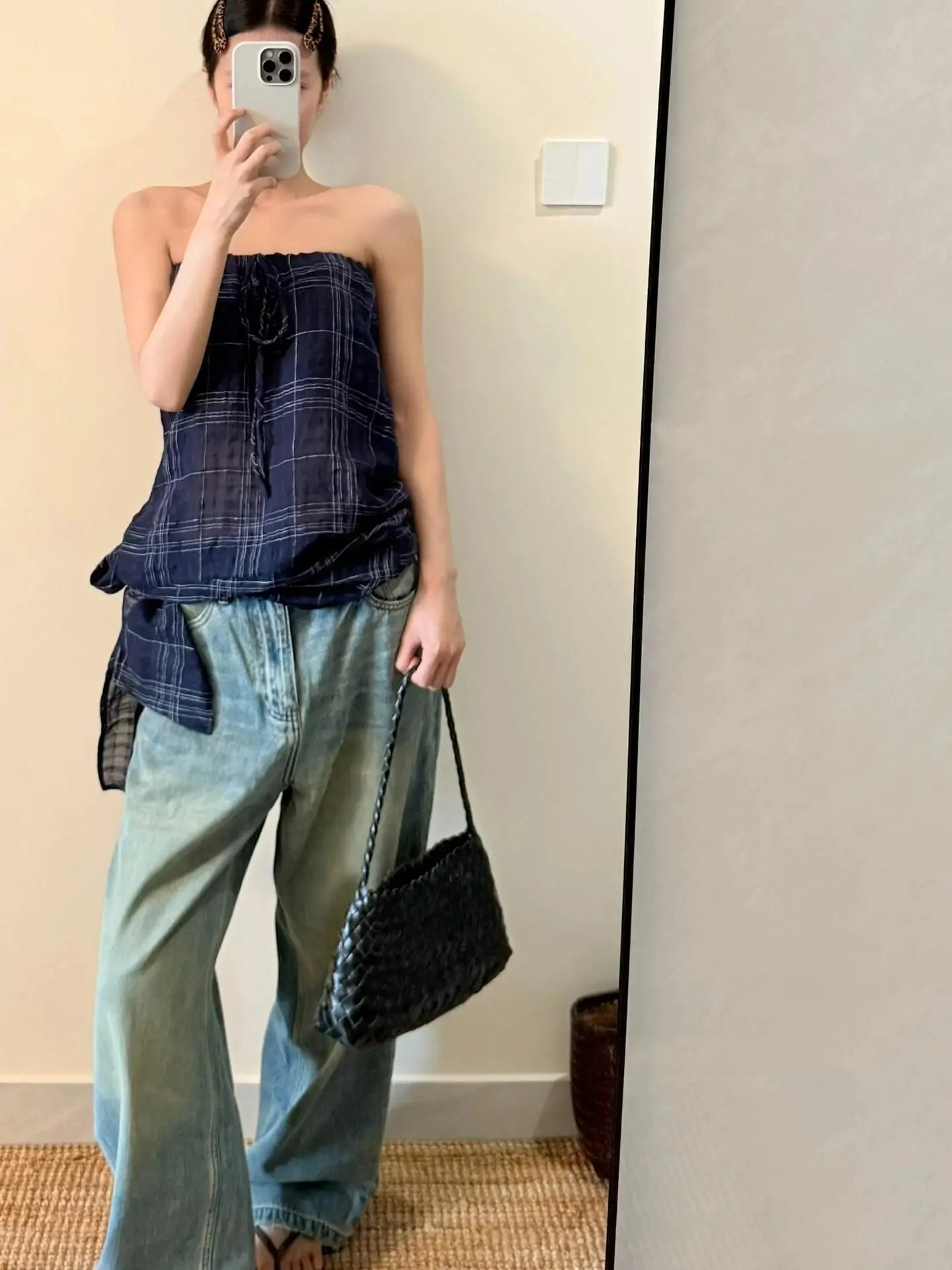 Spicy Girl Retro Plaid Sleeveless Bandeau Vest Women's Summer New Style Belted Slim Fit Shoulder Bared Pure Desire Atmosphere...