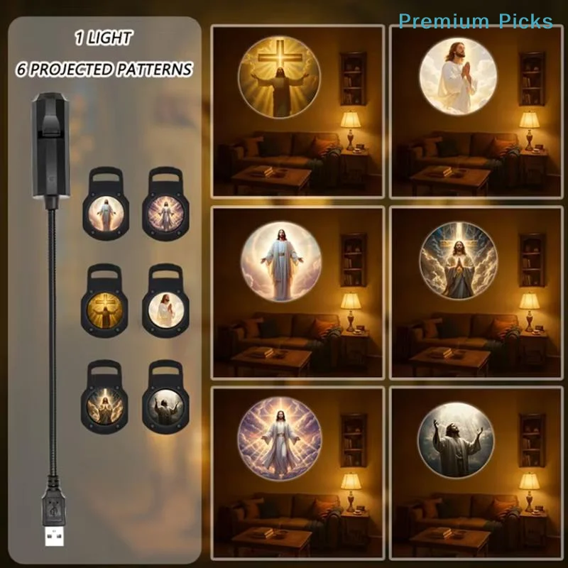 portableReligious Character USB Projection Light Twelve Patterns Spiritual Ambience Lamp for Meditation Room