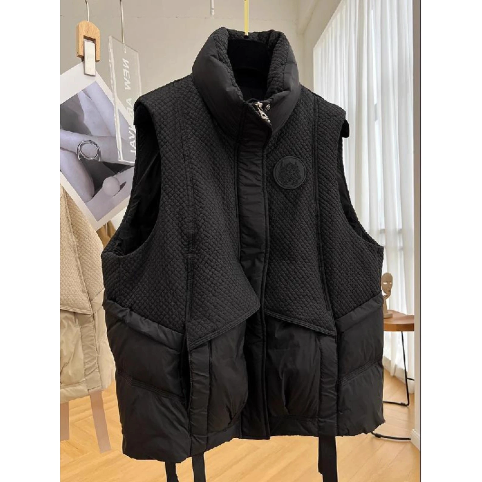 

Loose Fit Men's Svel Jaet Stand Collar Oversized Vest Autumn Winter Faion Outerwear Casual Thi Polyester irt