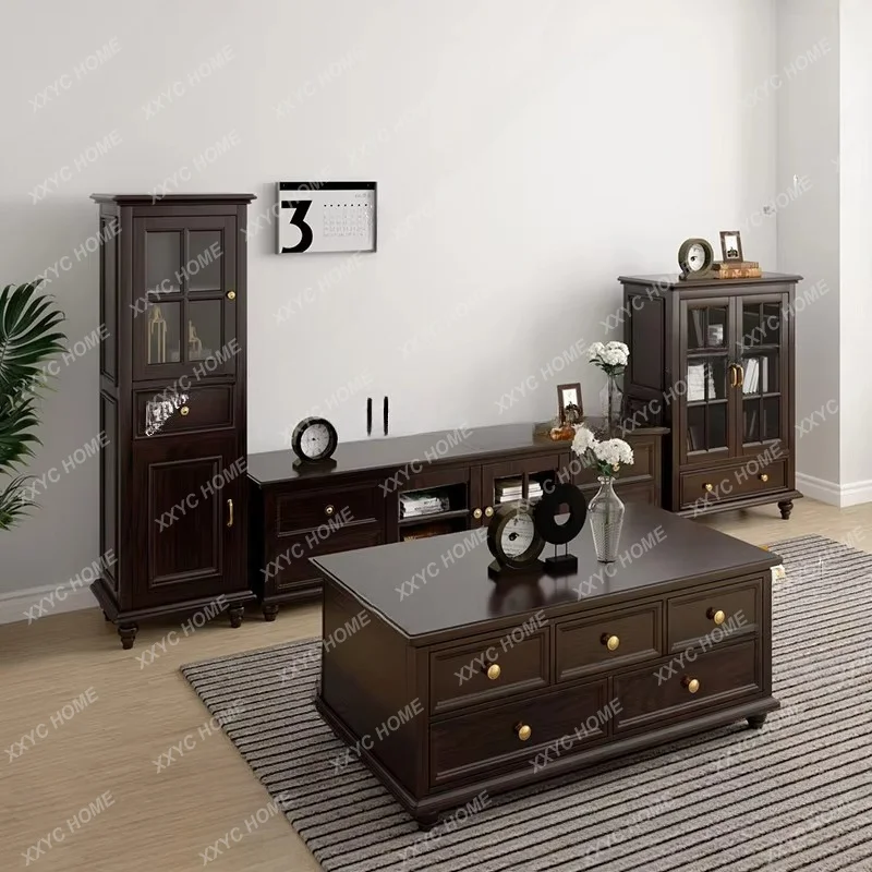 XXsolid wood double door wine cabinet living room tempered glass display
