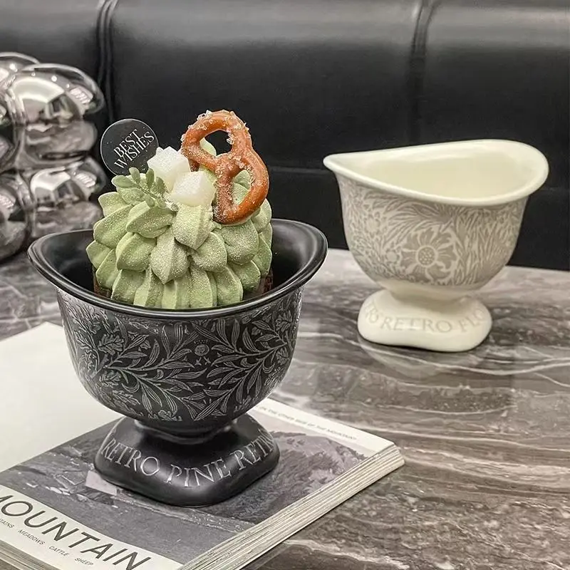 

Ice Cream Dessert Cup Retro Creative Household Flowers Irregular Tall Mug Ceramic Afternoon Tea Soybean Milk Coffee Cups