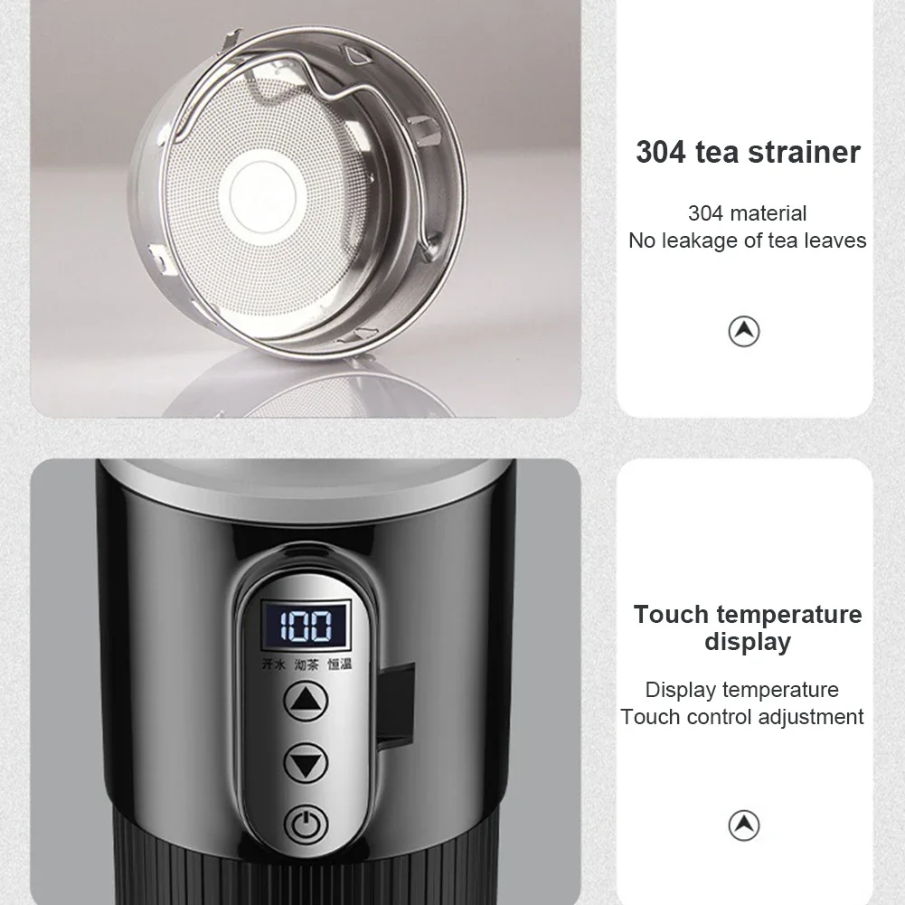 Hervidor eléctrico de 12V/24V, termo de acero inoxidable de 500ML, Sensor de temperatura inteligente, taza de café de viaje, calentador, taza inteligente calentada para coche