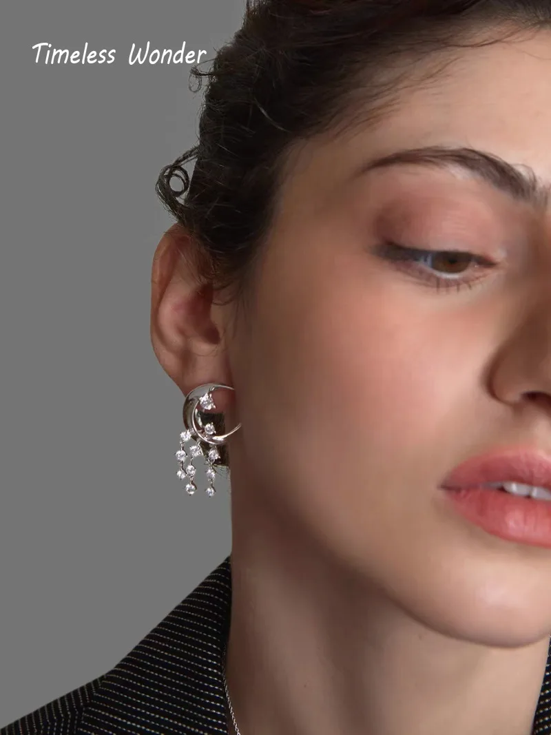 الخالدة عجب يتوهم الزركون القمر مطرز شرابة وأقراط النساء مصمم المجوهرات العصرية هدية أعلى أنيق بسيط أنيق 5133