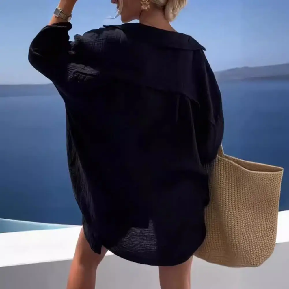 Sommer Sonnenschutz Mantel stilvolle Frauen Sonnenschutz Strand Vertuschung mit langen Ärmeln locker sitzen Revers Strickjacke für den Sommer