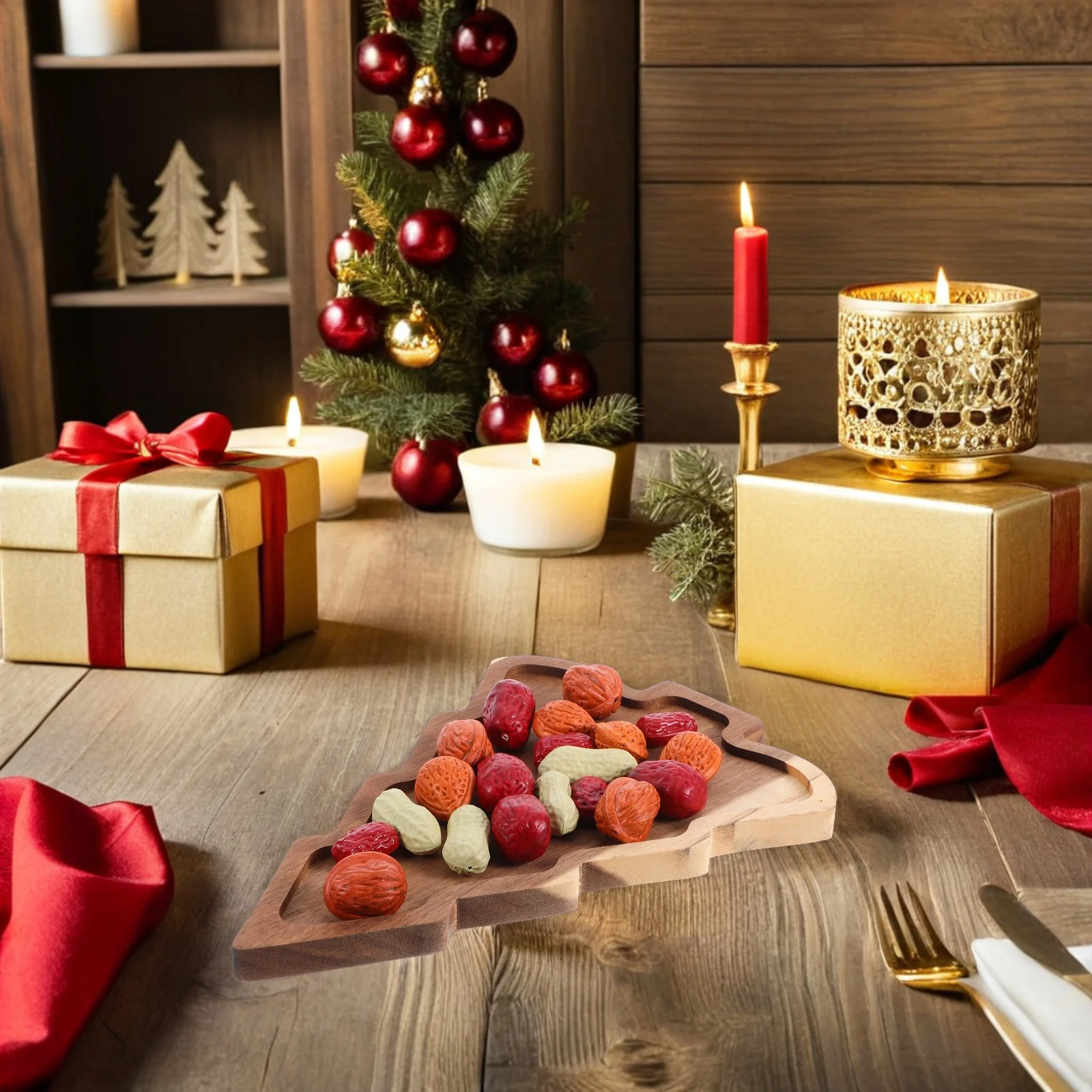 

Wooden Christmas Tree Platter Holiday Serving Tray for Cookies Nuts Appetizers Festive Snack Party Table Christmas Tree Platter