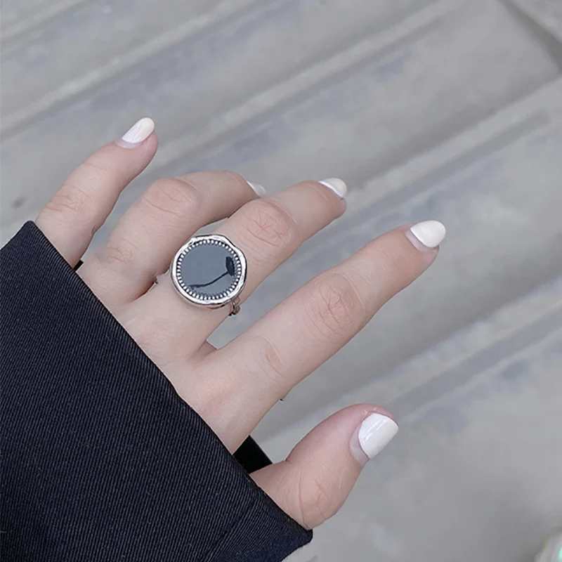 Foxanry Black Drop Glaze Round Rings For Women Couples Fashion Personality Minimalist Classic Daily Party Jewelry Gift Wholesale