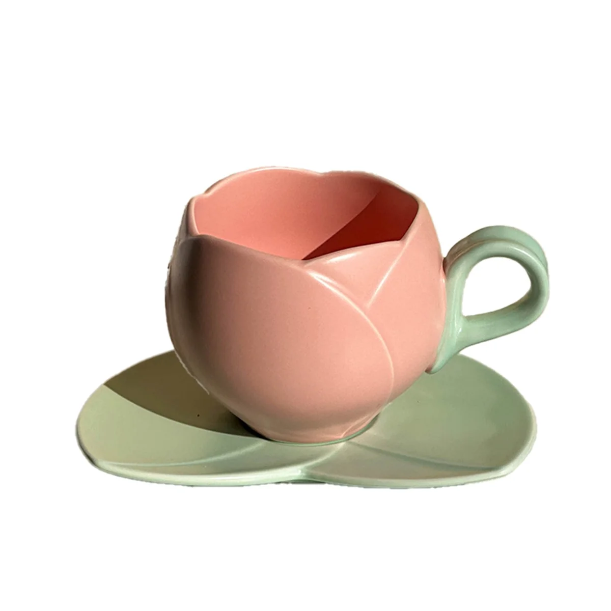 300ml Flower Shaped Ceramic Coffee Tulip Cup Teacup Saucer Ceramic Drinking Cup Tulip Mug,A