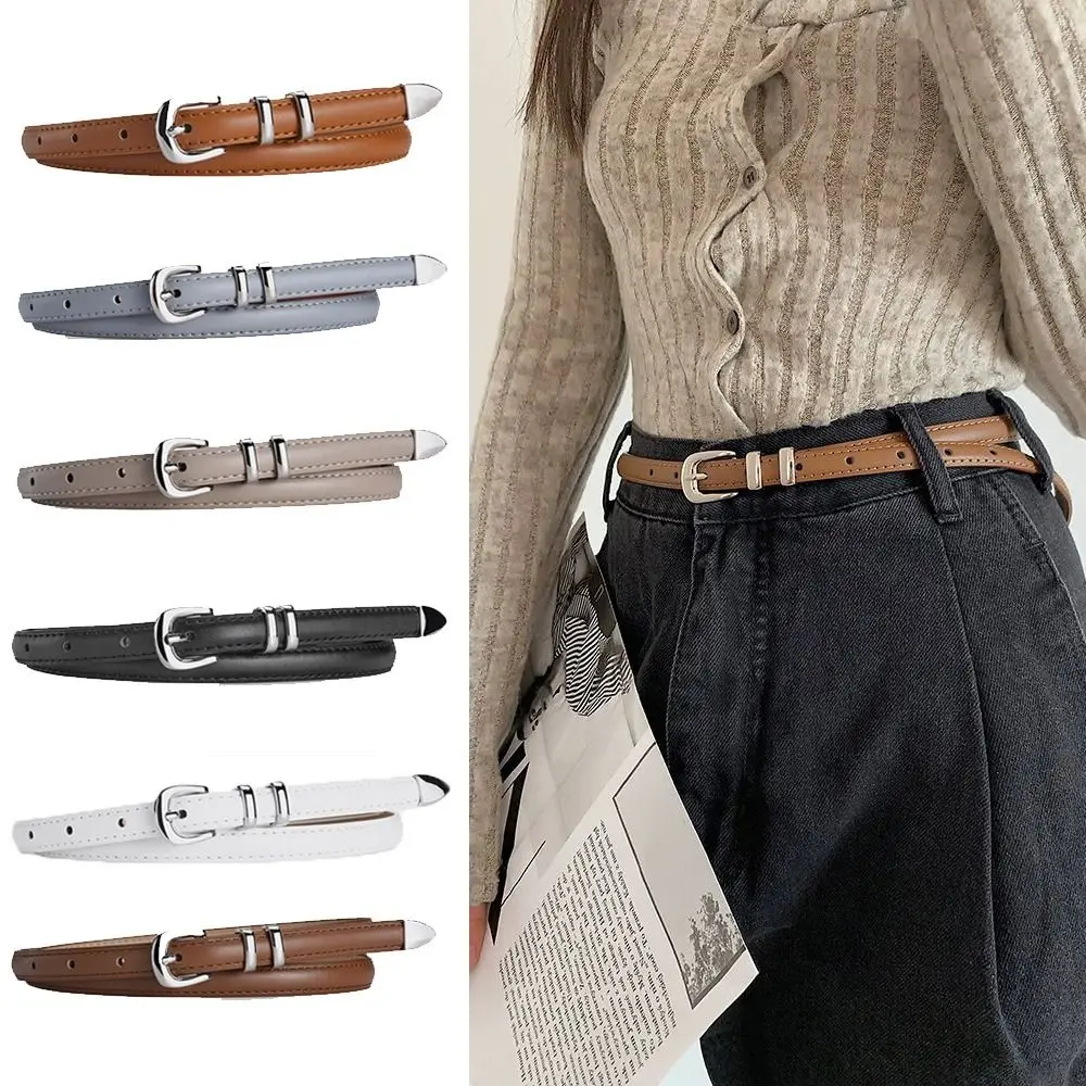 Trend Luxury Design PU Leather Belt Casual Retro Silver Pin Buckle Waistband Versatile Jeans Waist Belt