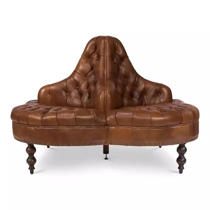 American retro buckle multi-person combination clothing store sofa, high-end hotel lobby waiting area leather sofa American