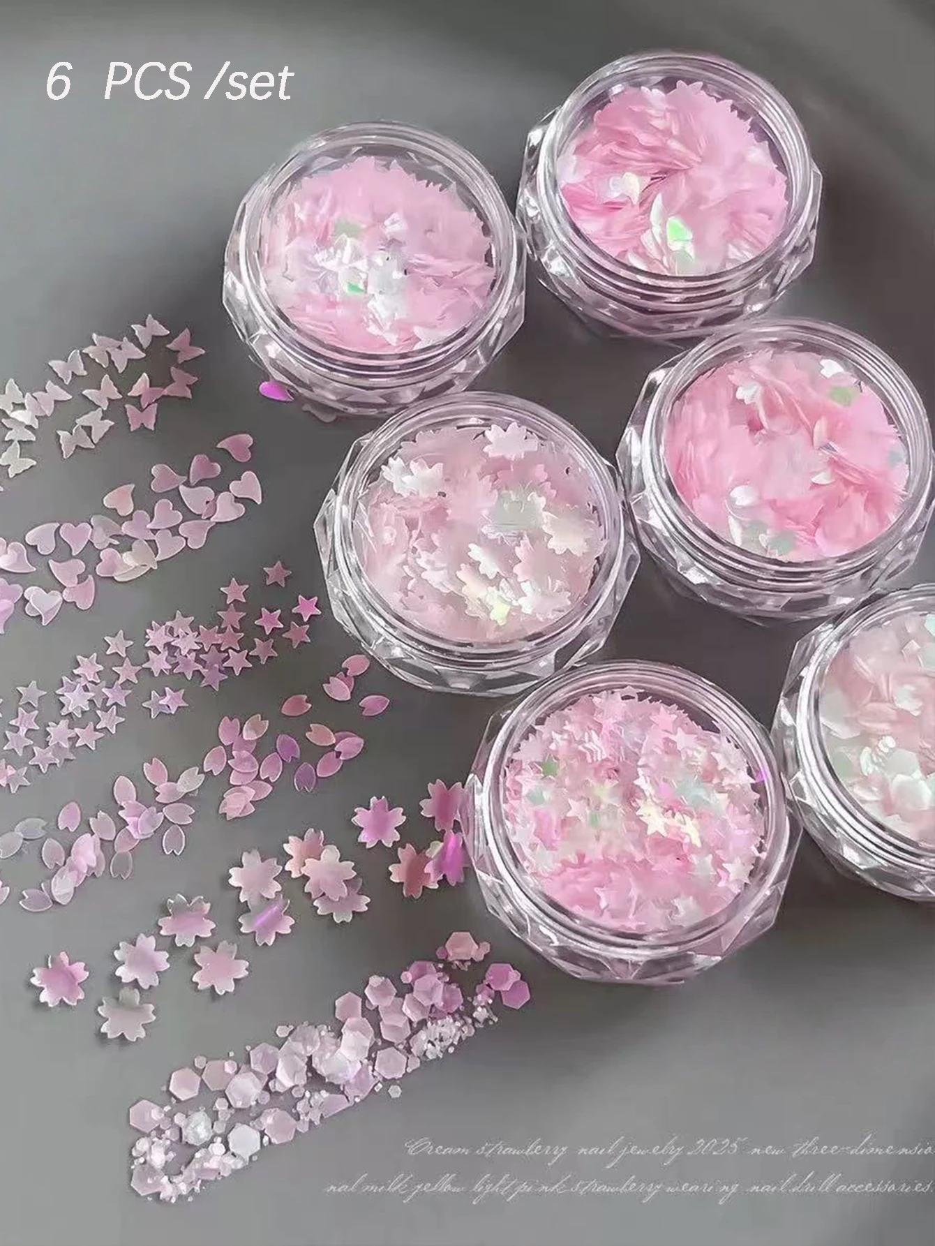 1/6 peça rosa flor de cerejeira arte do prego glitter decorações de unhas diy arte do prego charme, adequado para o dia dos namorados arte do prego