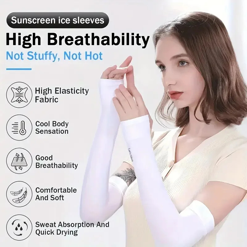 

1pc Cooling Ice Sun Sleeves for Arm Breathable UV Protection Arm Sleeves High Elastic Quick Dry Summer Outdoor Sleeves