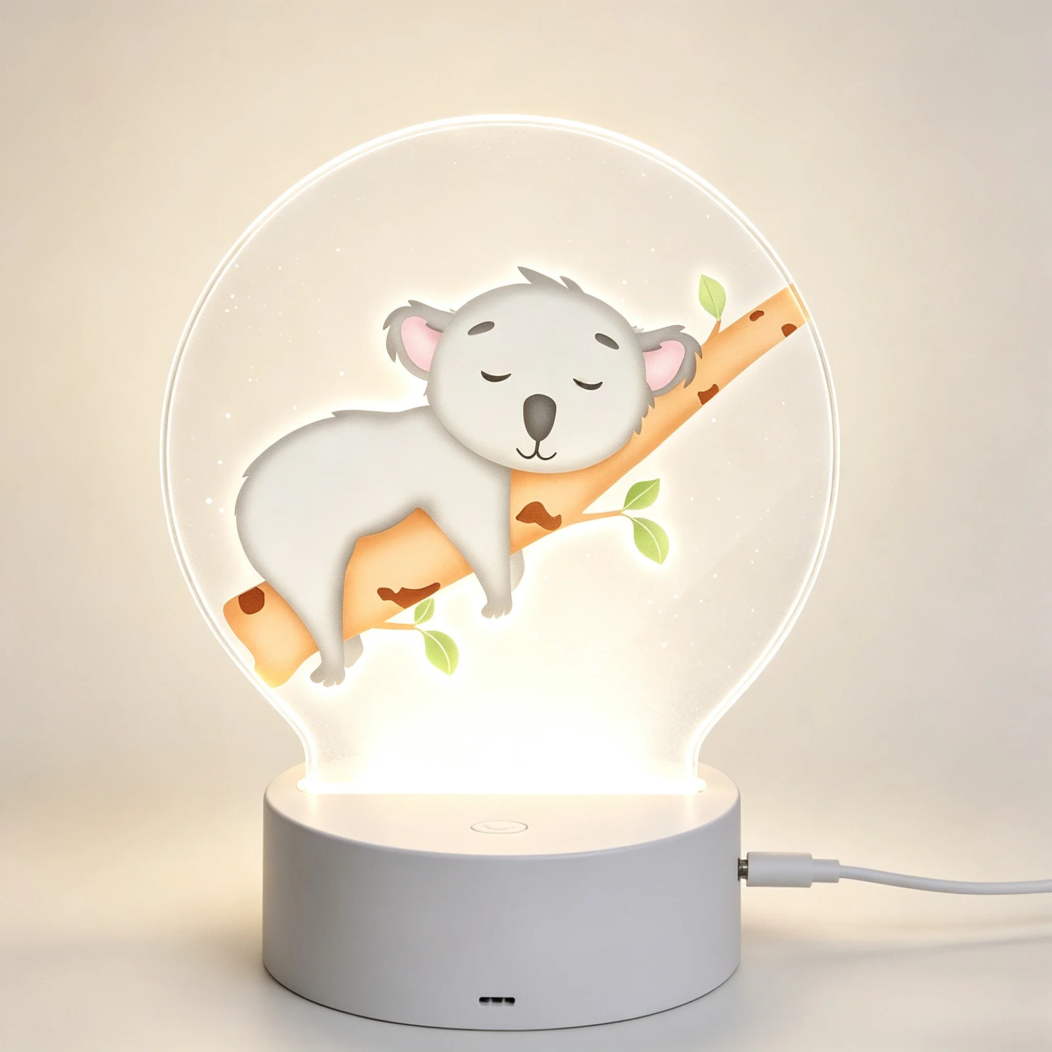 Kawaii Sleepy Animal Pattern Acrylic Illusion Lamp Children Gift Night Light,USB Charging Peaceful Sleeping Koala Design Acrylic 3D Desktop Atmosphere Lamp
