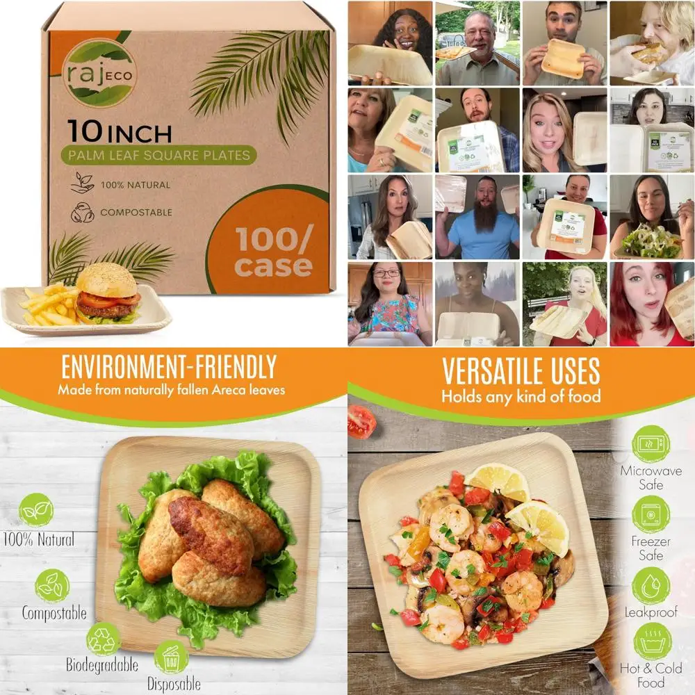 

Одноразовые квадратные тарелки с пальмовыми листьями оптом, упаковка 100 прочных и декоративных для вечеринок и мероприятий