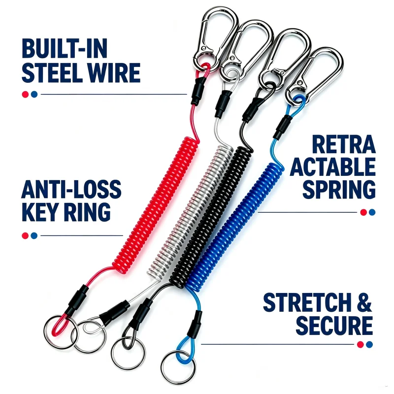 Fishing Lanyard Heavy-Duty Retractable Winding Drawstring With Climbing Buckle, Suitable For Pliers, Rowing, Tools
