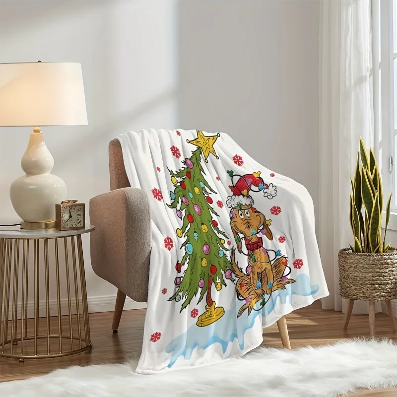 1pc Christmas Cartoon Green Monster Print Blanket Soft and Comfortable Throw Ideal for Decorating Rooms Beds Sofas Offices