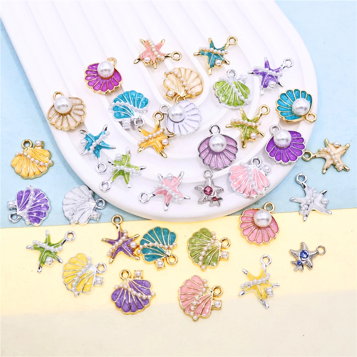 6pcs/Lot Color Pearl Sea Star Shell Oil Enamel DIY Charms for Bag Earring Keychain Making Handmade Pendant