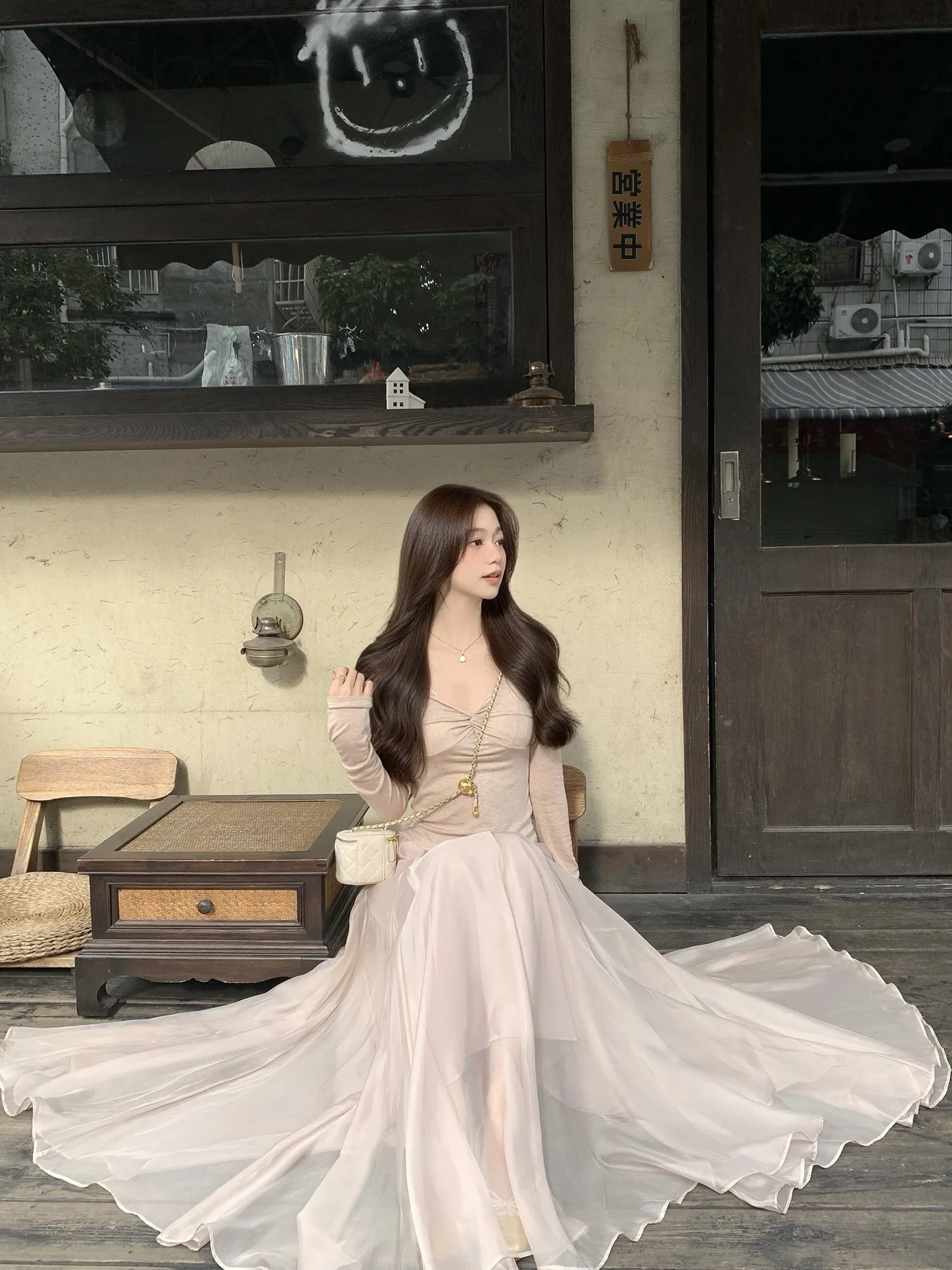 

Юбка-миди Fang Fan Fairy с жемчужным блеском, из фатина, на резинке, А-силуэт, с высокой талией, из полиэстера, без ворса, Весна 2026