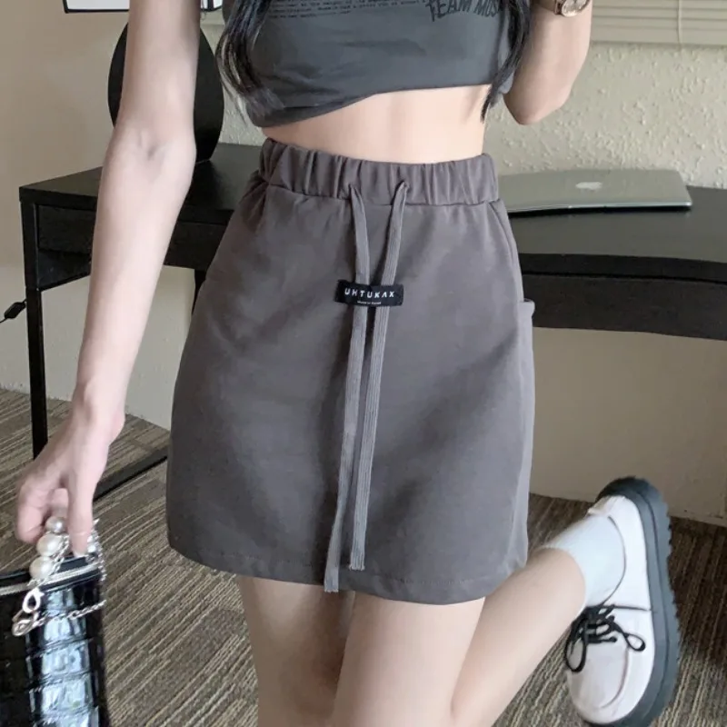 Retro High Waist A-Line  Skirt Women's Design Sensation  Hong Kong Style Pure Desire Chic Short Skirts Trendy