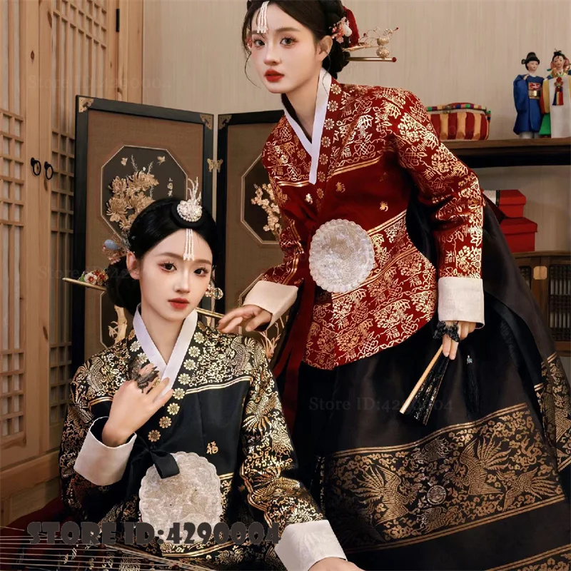 Palace Style Women's Hanbok Dress Traditional Ethnic Costume Hot Silver and Gold Plated Yanji Travel Wedding Photography Dress