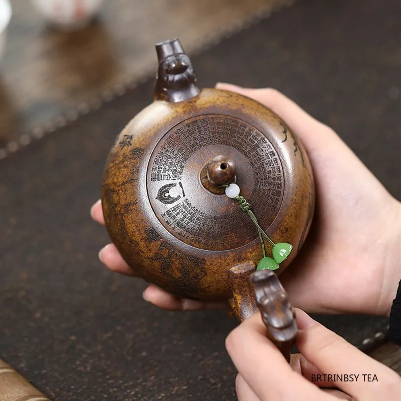 التقليد ييشينغ الأرجواني الطين إبريق الشاي اليدوية التنين نمط براد شاي الجمال غلاية أدوات الشاي المنزلية الصينية Zisha طقم شاي 280 مللي
