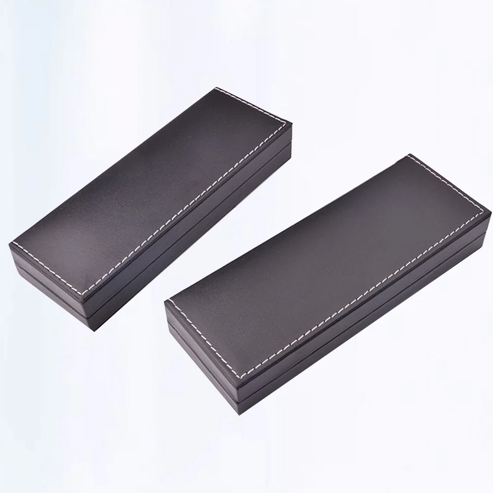 

2Pcs PU Pencil Case Pen Box Portable Fashion Gift Box Waterproof Stationery Container Black for Business Travel
