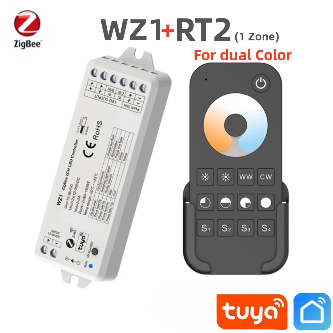 Imagem -03 - Zigbee-controlador de Luzes de Tira Led Kit Remoto para Cor Única Cor Única Zigbee Tuya Wi-fi rf Wz1 2ch 12v24v Rt1 Rt2 Tw1 Tw2