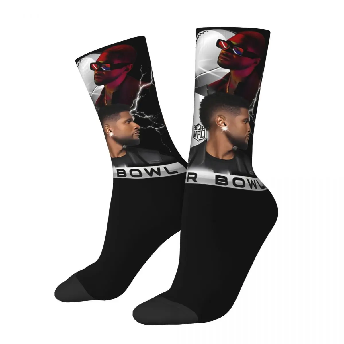 Casual Women Men Vintage Usher Rapper Half Time Show Theme Socks Tour 2024 Merch Sports Socks Warm Best Gifts