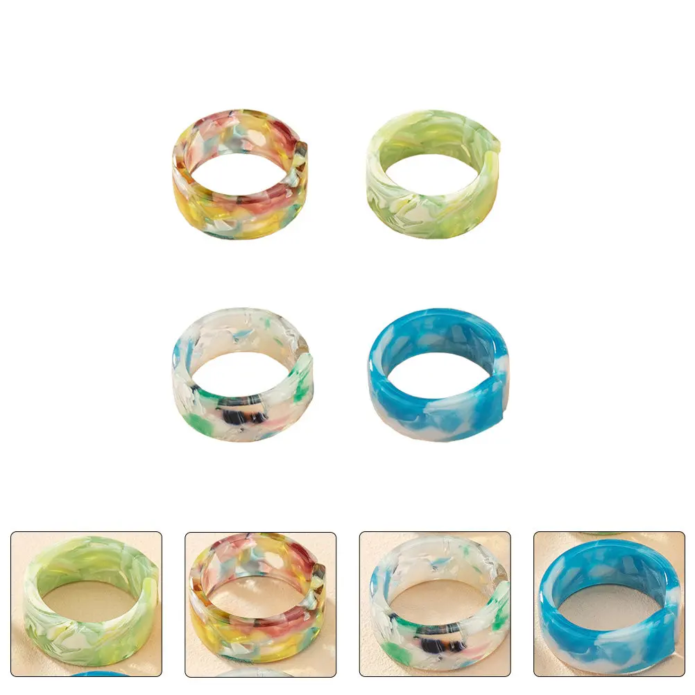 

4Pcs Acrylic Finger Rings Elegant Minimalist Design Comfortable Wear Unisex Ring Set Fashion Jewelry for Casual Outfit