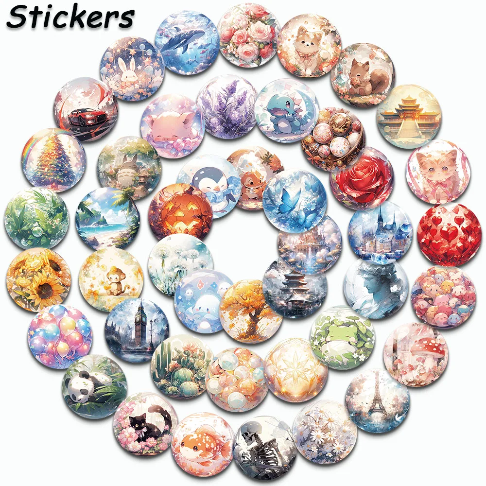 50 Stuks Cartoon Kristallen Bol Landschap Stickers Dieren En Bossen Stickers Voor Kinderen Geschenken Notebook Laptop Ambachten Decoratieve Stickers