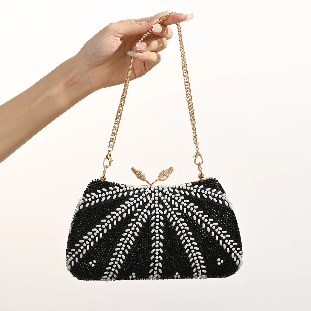 

Ladies Sparkling Rhinestone Evening Clutch Bag,Pearl Lock Clasp Handbag,Gorgeous Shoulder Crossbody Bag with Chain